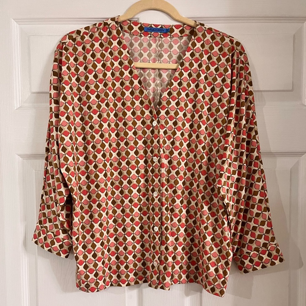 J McLaughlin Viola button front shirt top honeycomb coral brown women’s‎ medium